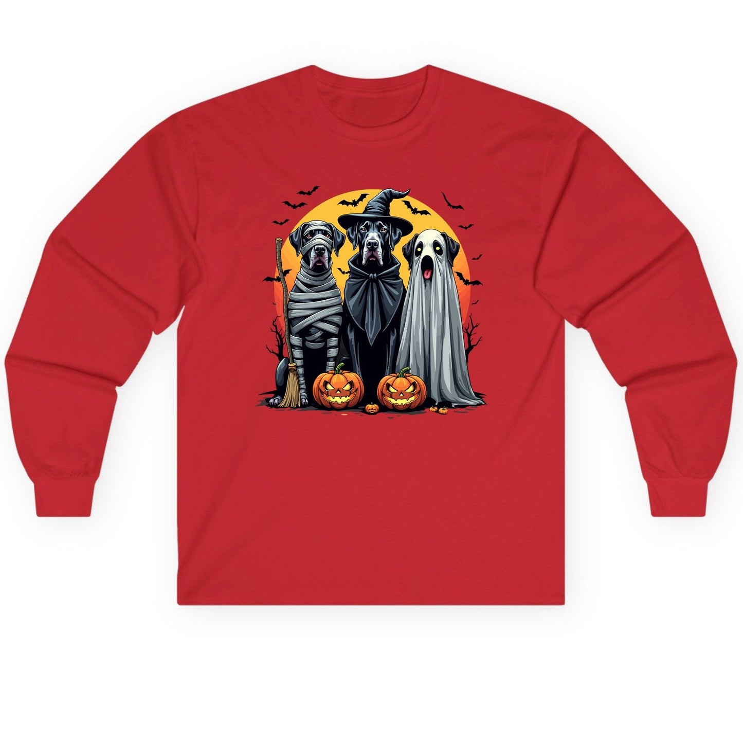 Halloween Dogs in Costumes Halloween dogs Long Sleeve Tee Red product mockup