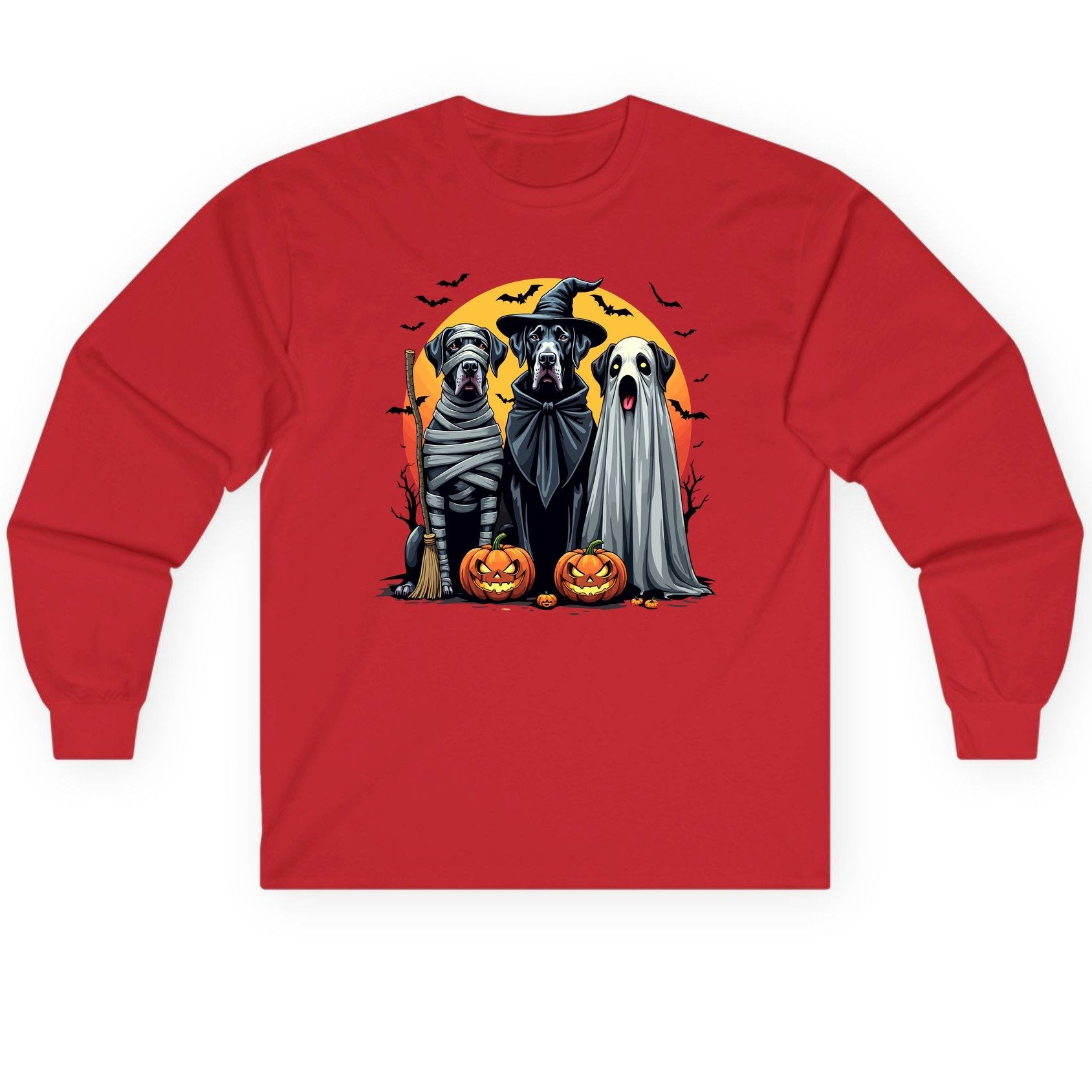 Halloween Dogs in Costumes Halloween dogs Long Sleeve Tee Red product mockup