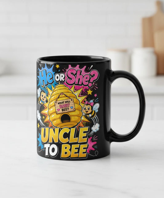 Uncle to Bee Gender Reveal Black Mug - product mockup - Black