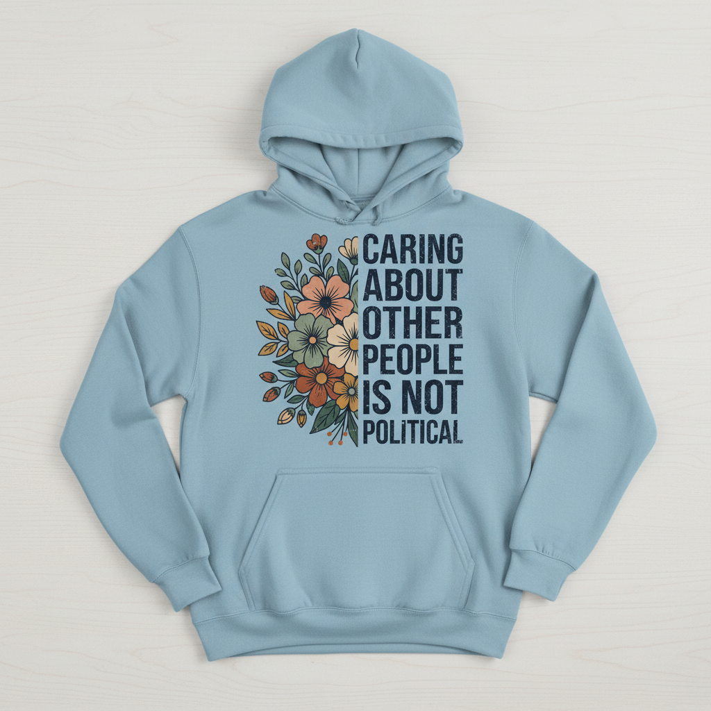 Caring About Other People Is Not Political Floral Design Hoodie - Light Blue
