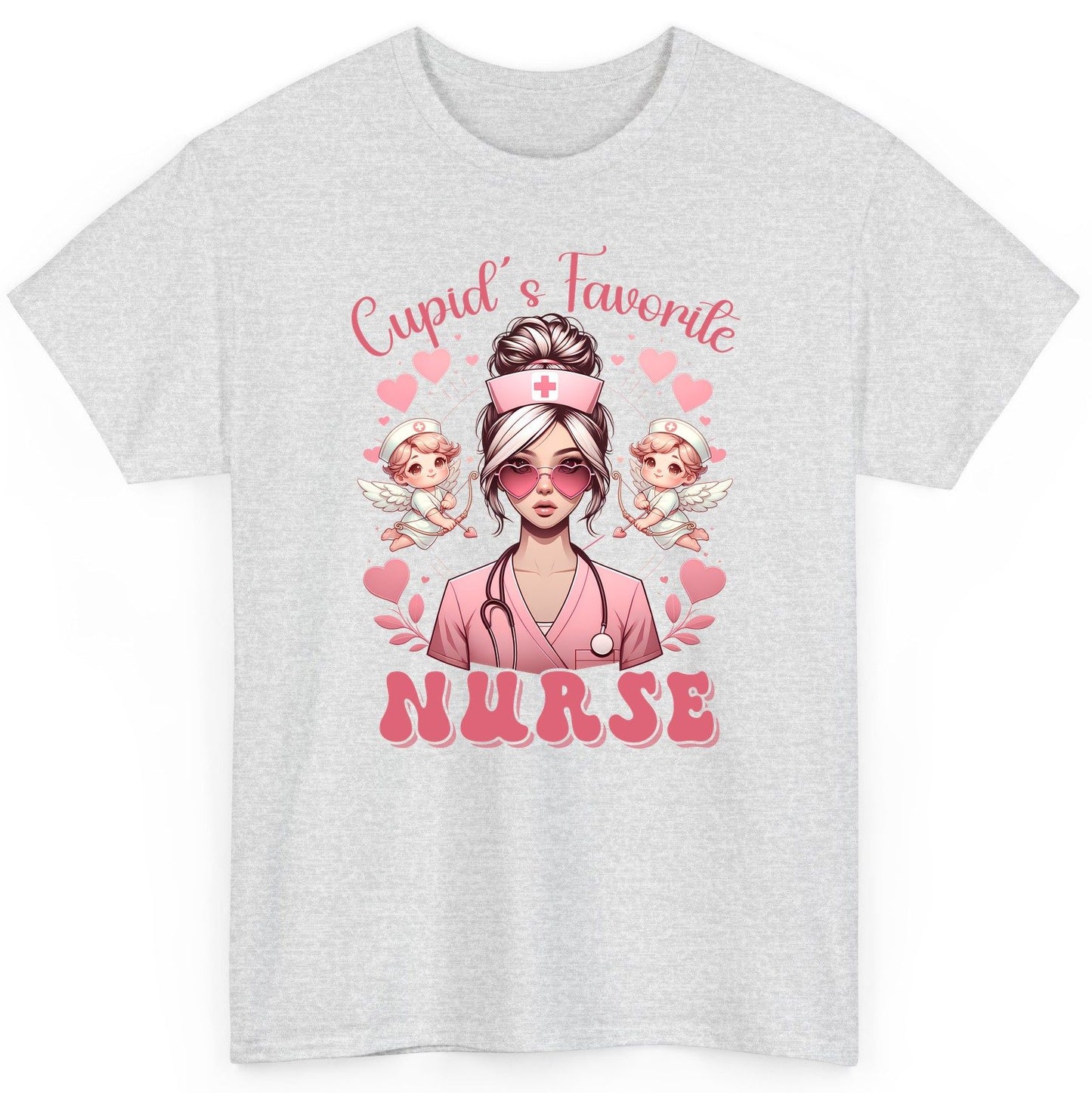Cupid's Favorite Nurse nurse T-Shirt Ash product mockup