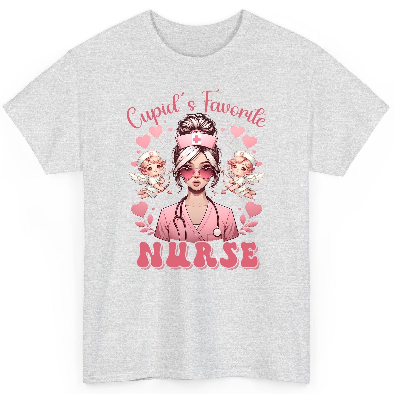 Cupid's Favorite Nurse nurse T-Shirt Ash product mockup
