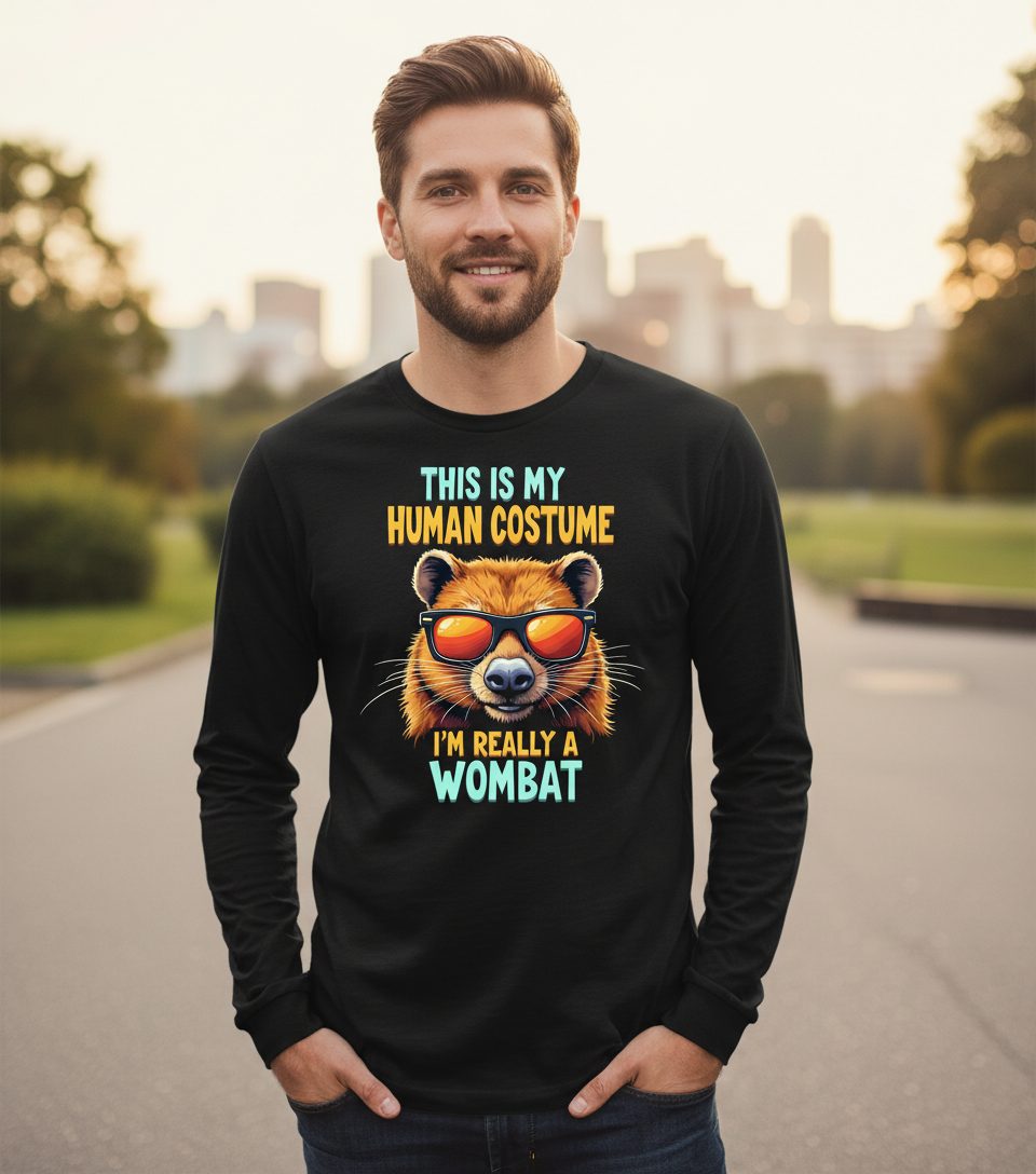 This Is My Human Costume I'm Really a Wombat wombat Long Sleeve Tee Black lifestyle mockup