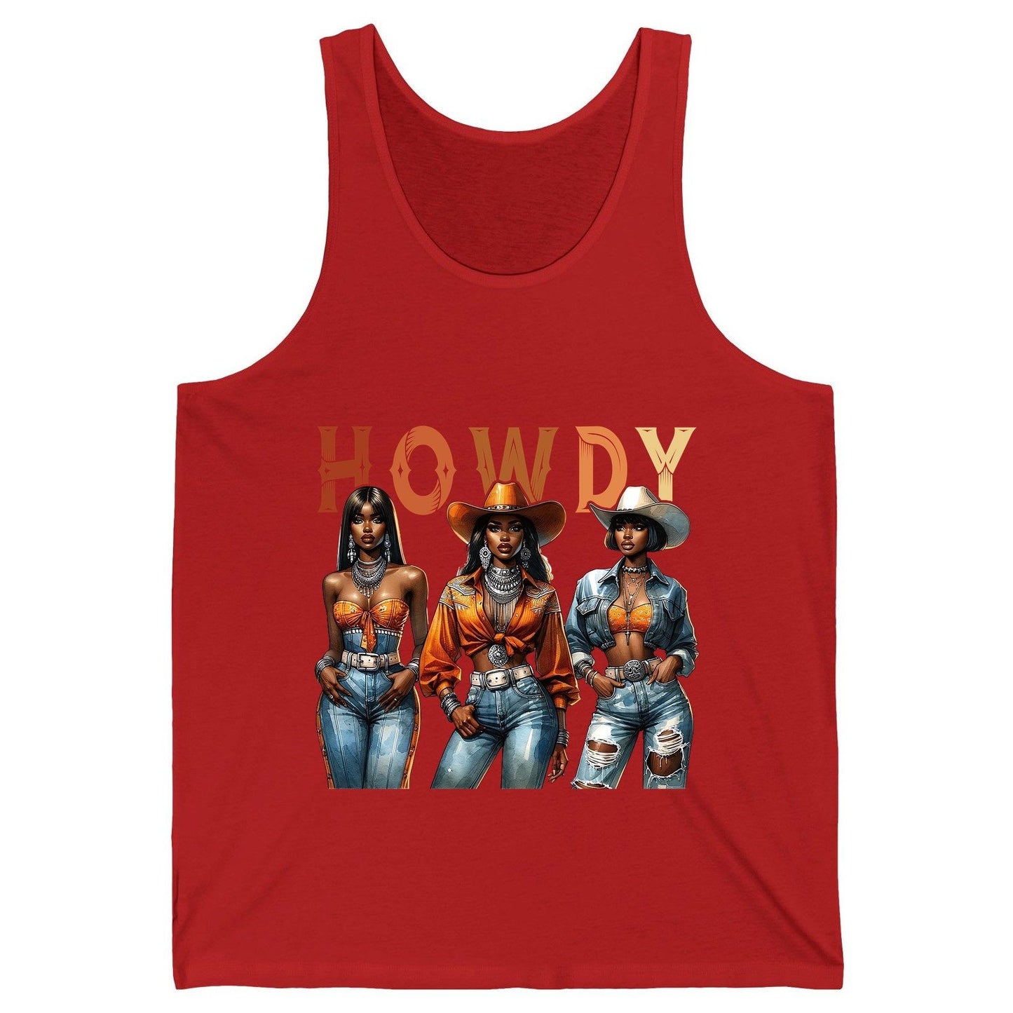 Howdy black cowgirls Tank Top Red product mockup