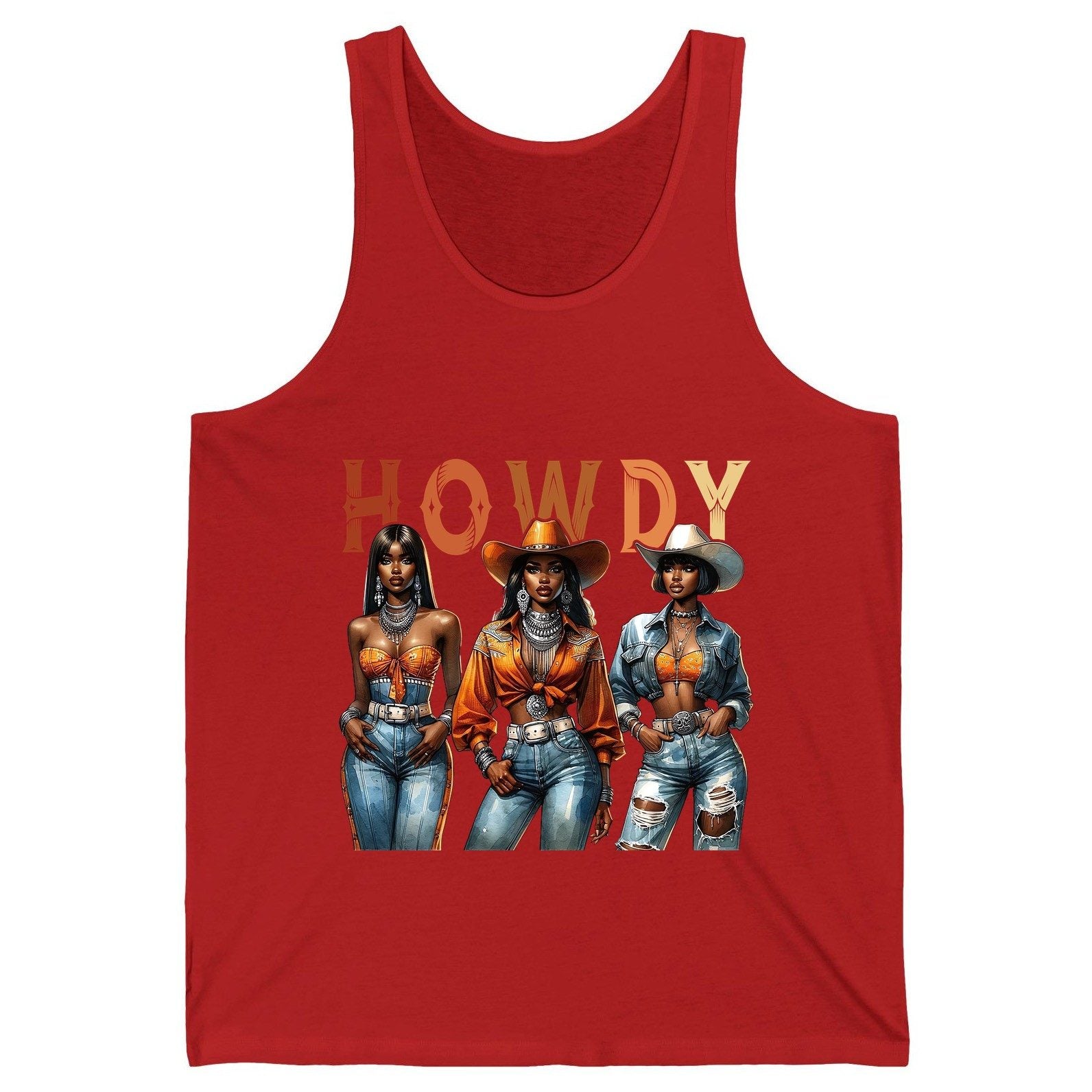 Howdy black cowgirls Tank Top Red product mockup