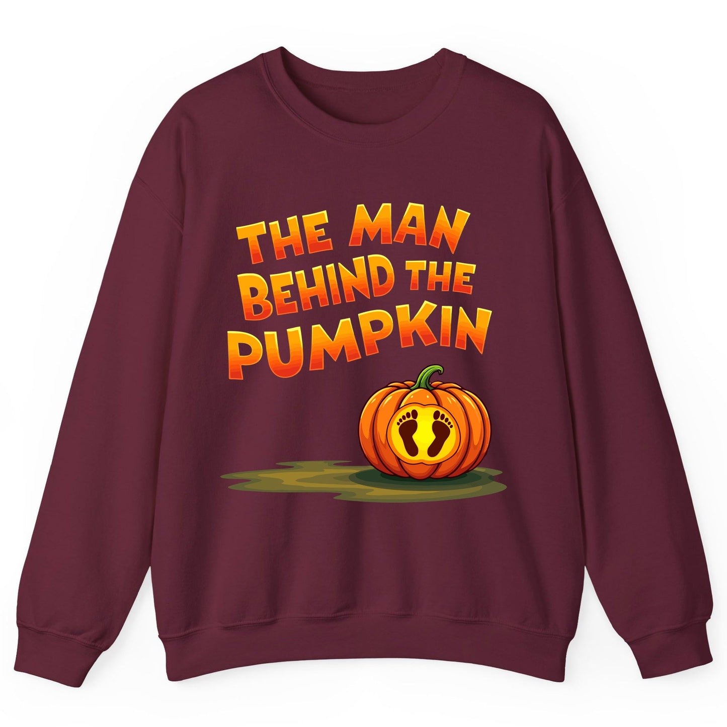 The Man Behind the Pumpkin pregnancy announcement Sweatshirt Maroon product mockup