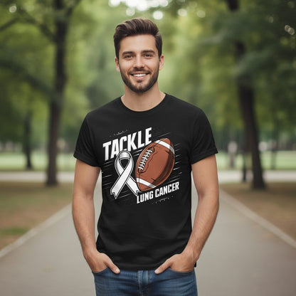 Tackle Lung Cancer lung cancer awareness T-Shirt Black lifestyle mockup