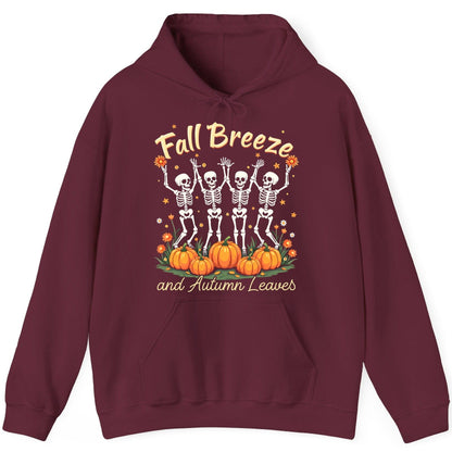 Fall Breeze and Autumn Leaves dancing skeletons Hoodie Maroon product mockup