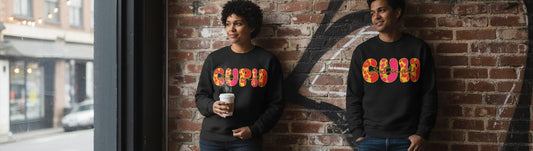 Stupid Cupid anti-Valentine's Day Sweatshirt Black lifestyle mockup