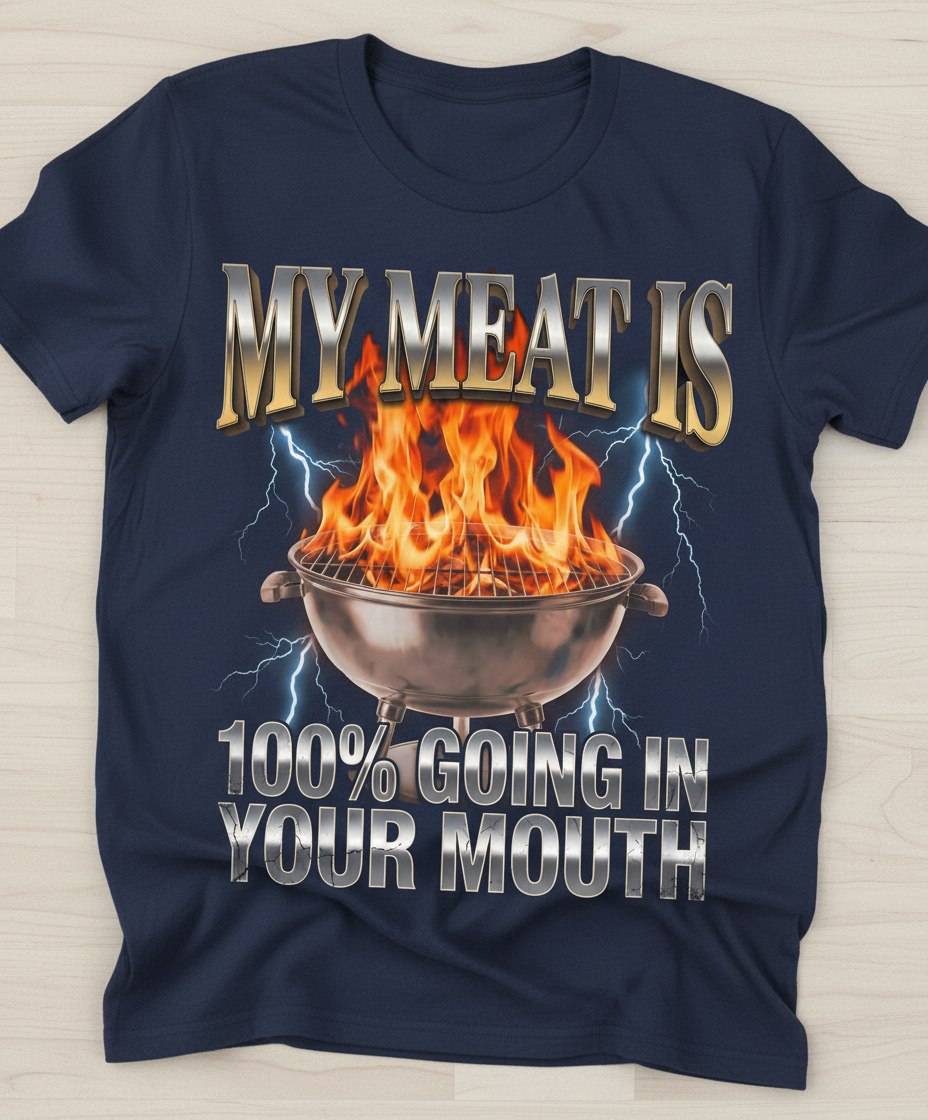 My Meat Is Going In Your Mouth Funny BBQ T-Shirt - Navy
