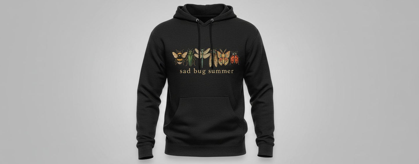 Sad Bug Summer Vintage Insects Hoodie - product mockup - Black