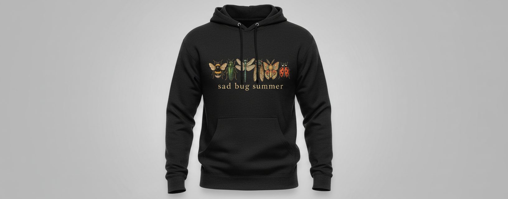 Sad Bug Summer Vintage Insects Hoodie - product mockup - Black