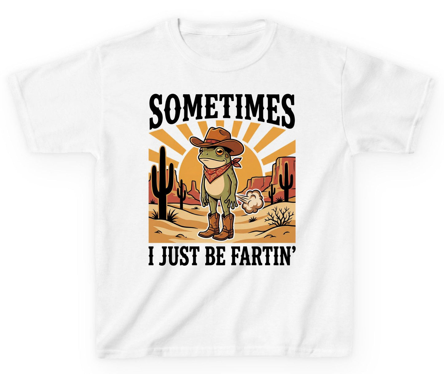 Sometimes It Just Be Fartin' cowboy frog Youth T-Shirt White product mockup