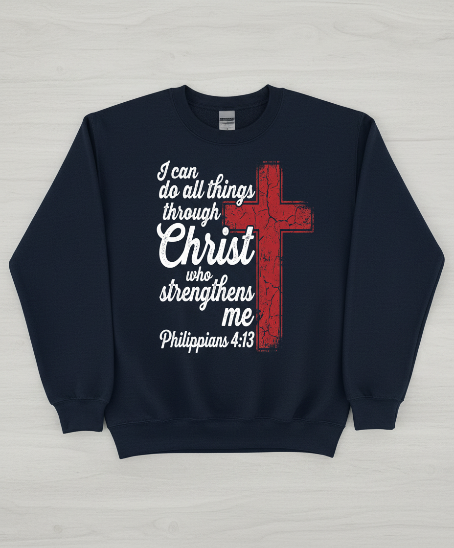 Philippians 4:13 I Can Do All Things Through Christ Christian Faith Sweatshirt - Navy