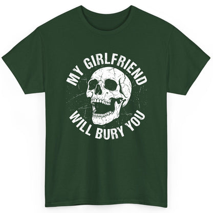 My Girlfriend Will Bury You skull T-Shirt Forest Green product mockup