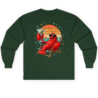 Funny Lobster Drinking Martini lobster Long Sleeve Tee Forest Green product mockup