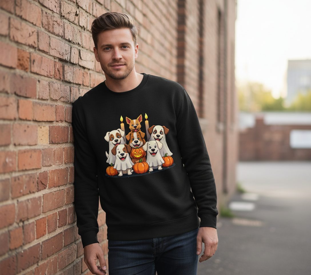 Cute Ghost Dogs Halloween Halloween dogs Sweatshirt Black lifestyle mockup