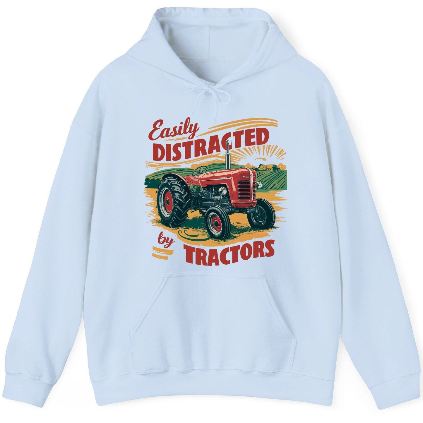 Easily Distracted by Tractors vintage tractor Hoodie Light Blue product mockup
