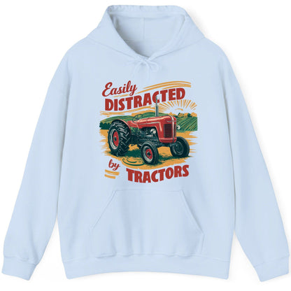 Easily Distracted by Tractors vintage tractor Hoodie Light Blue product mockup
