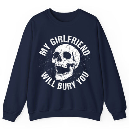 My Girlfriend Will Bury You skull Sweatshirt Navy product mockup