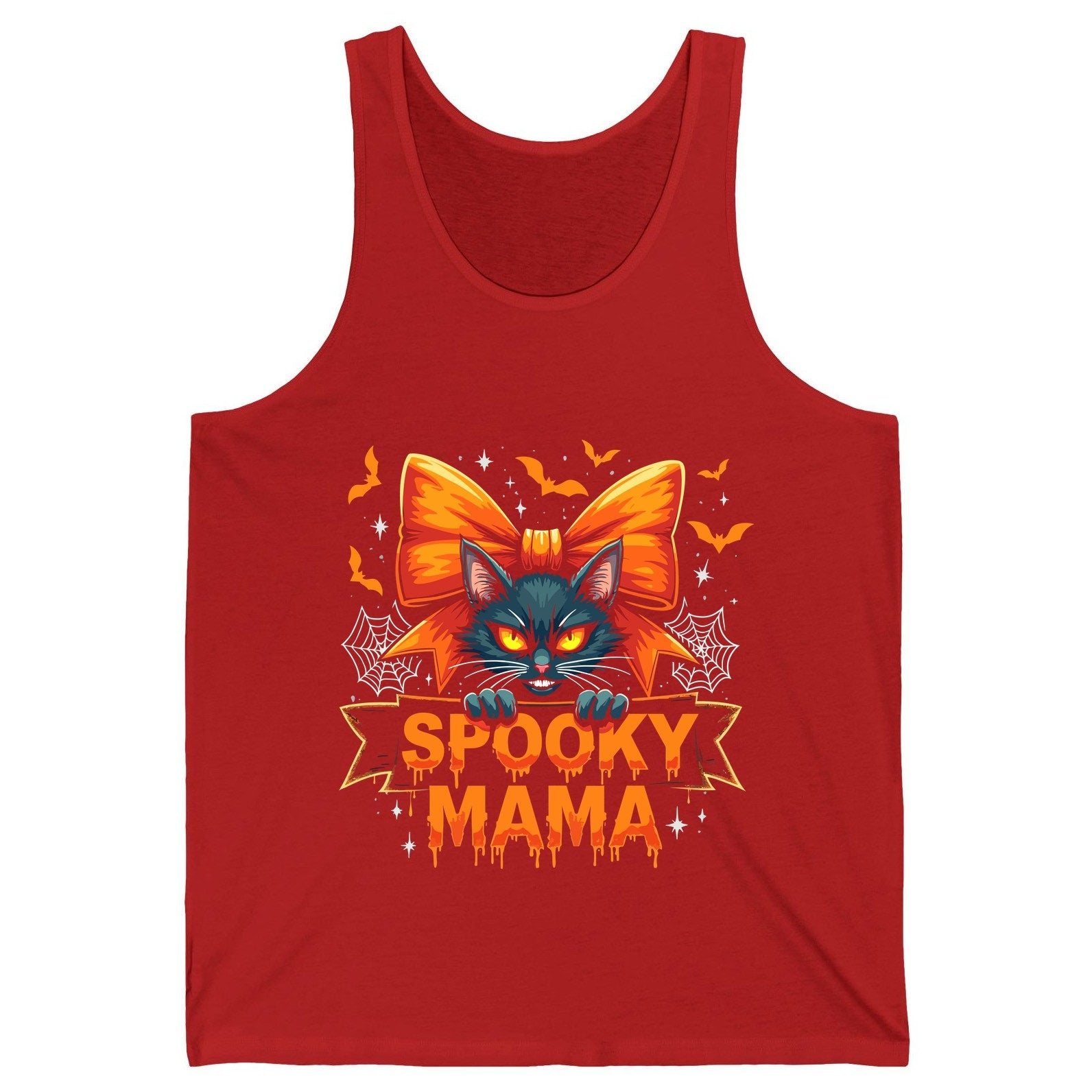 Spooky Mama black cat Tank Top Red product mockup