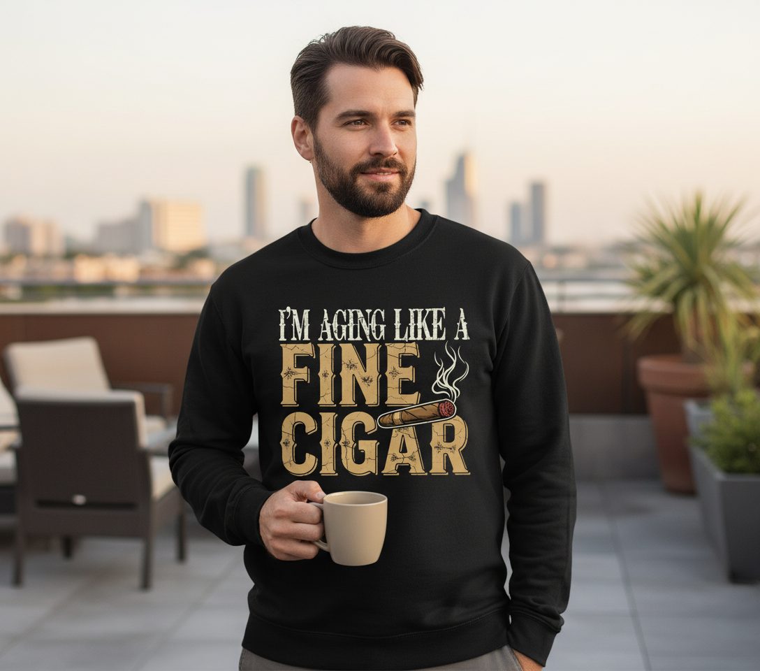 I'm Aging Like a Fine Cigar cigar smoking Sweatshirt Black lifestyle mockup