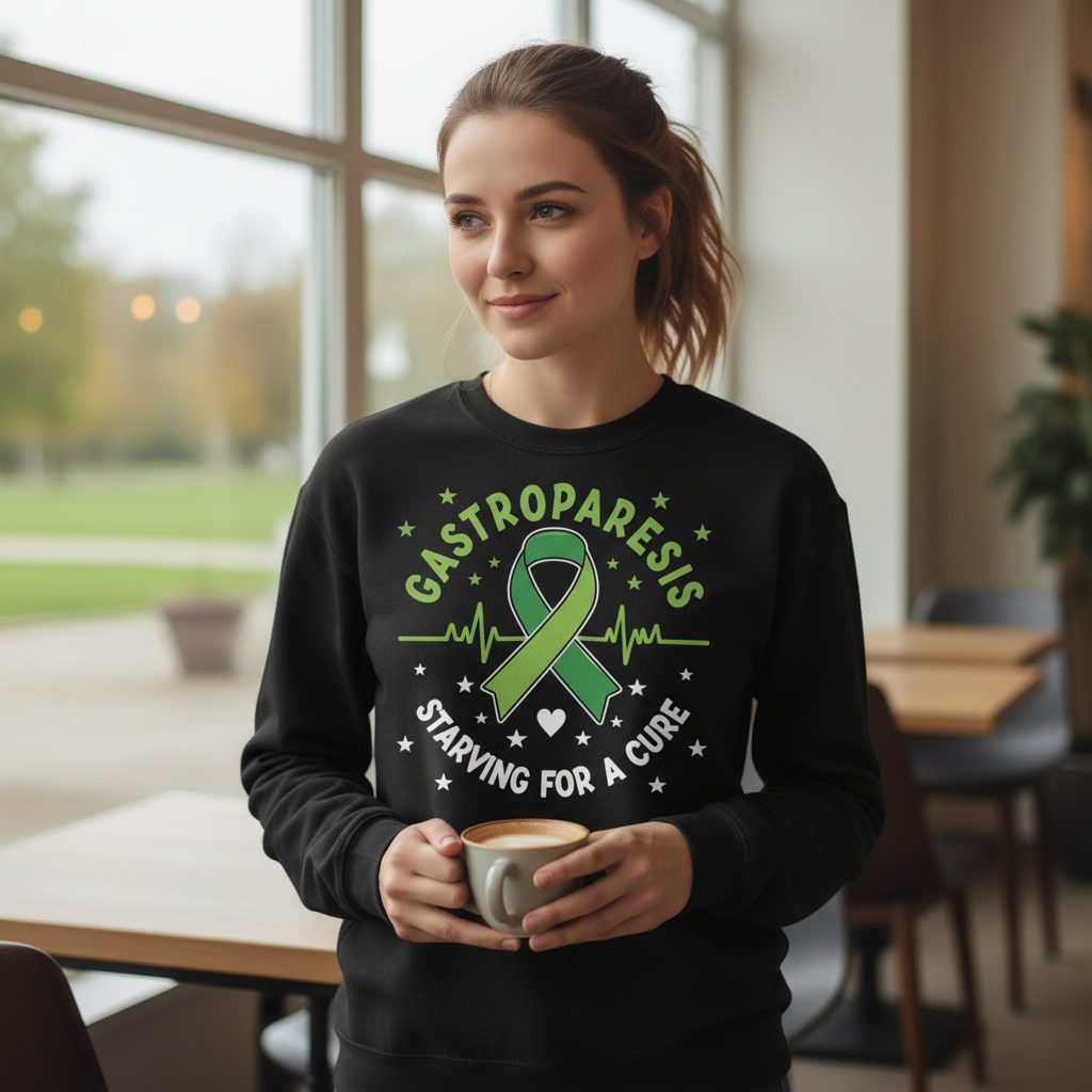 Gastroparesis Starving for a Cure gastroparesis awareness Sweatshirt Black lifestyle mockup