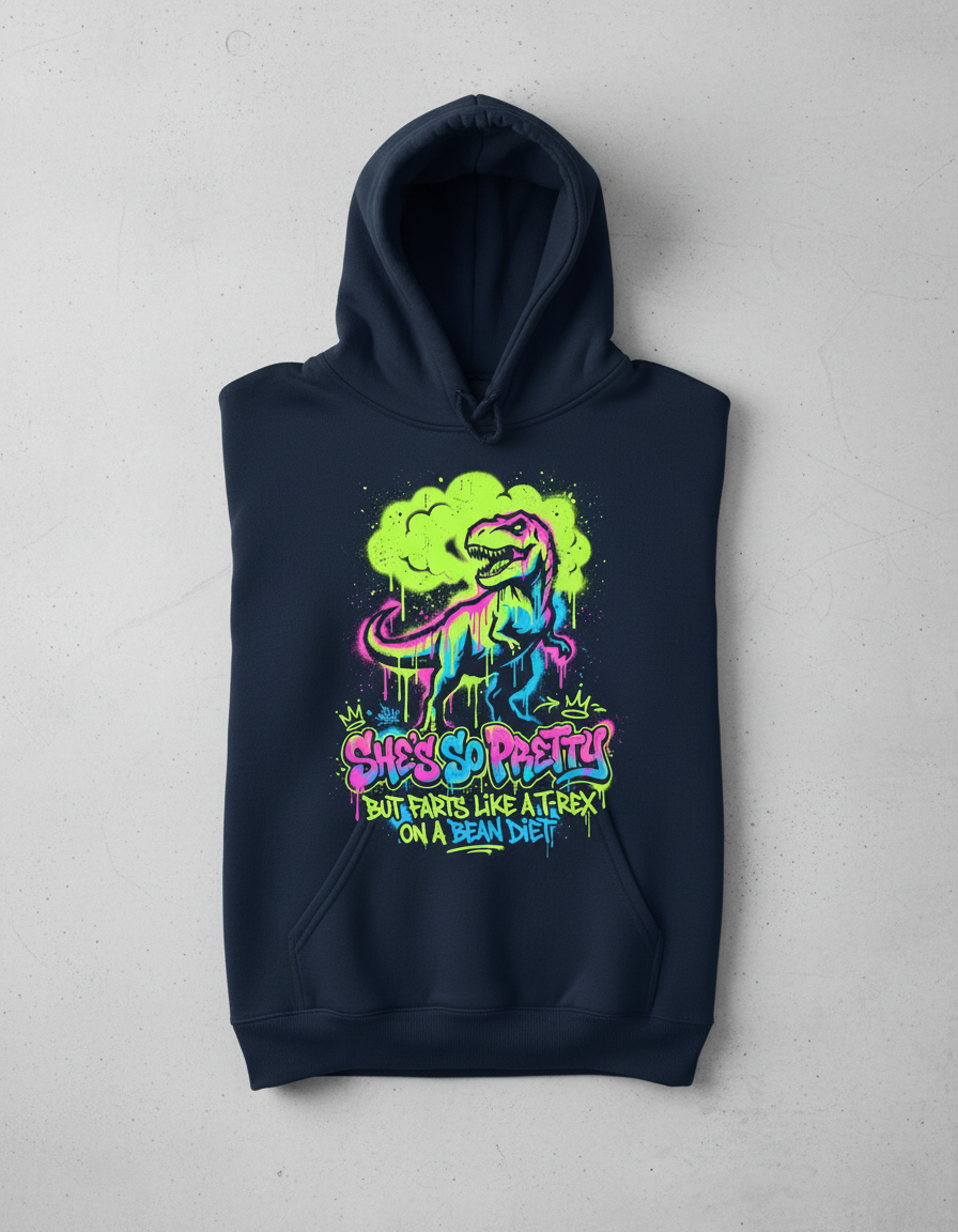 She's So Pretty But Farts Like A T-Rex Graffiti Art Hoodie - Navy