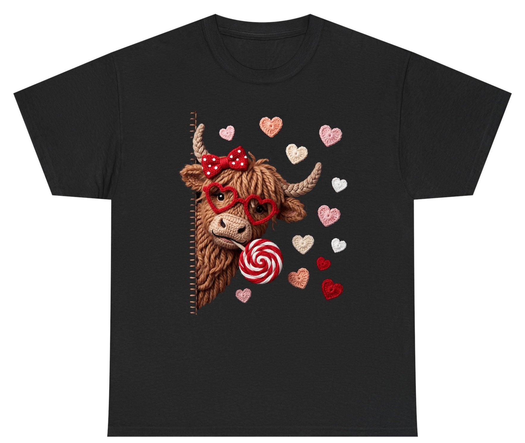 Crochet Valentine's Highland Cow highland cow Youth T-Shirt Black product mockup