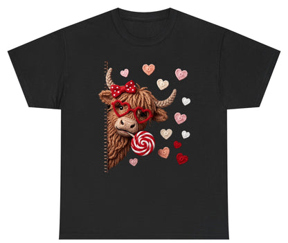 Crochet Valentine's Highland Cow highland cow Youth T-Shirt Black product mockup