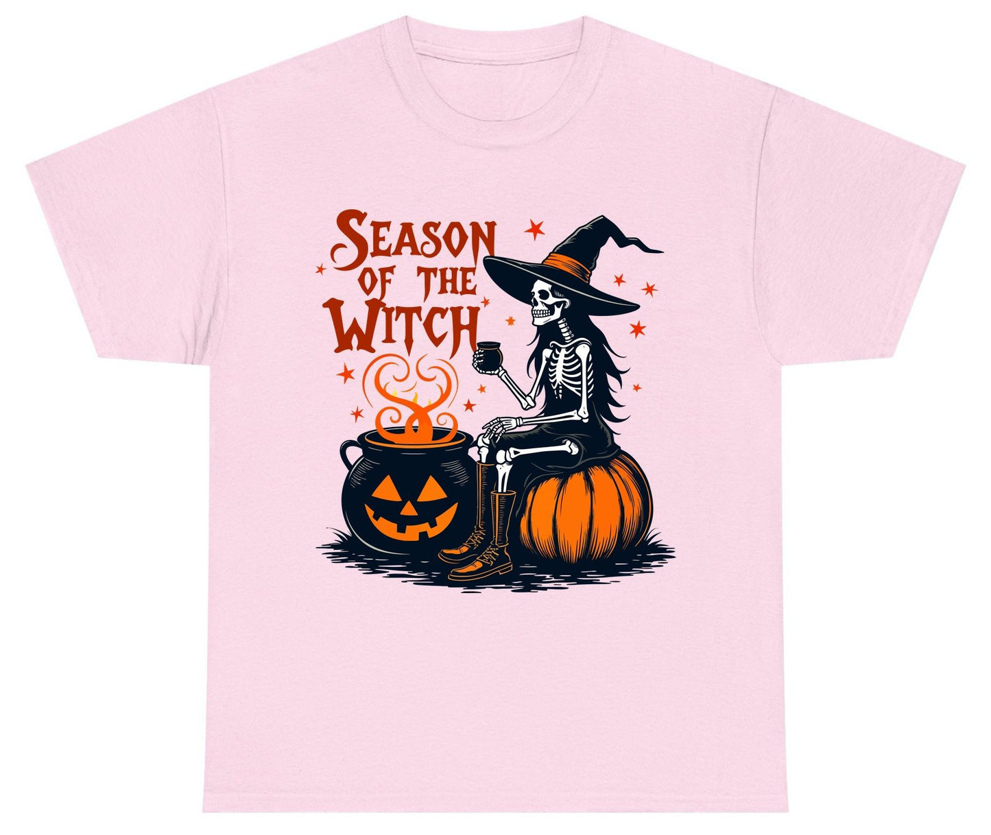 Season of the Witch skeleton witch Youth T-Shirt Light Pink product mockup