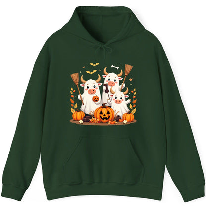 Cute Ghost Cows Halloween cows Hoodie Forest Green product mockup