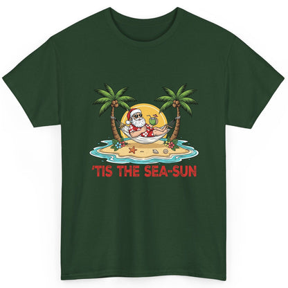 'Tis the Sea-Sun santa claus on a tropical vacation T-Shirt Forest Green product mockup