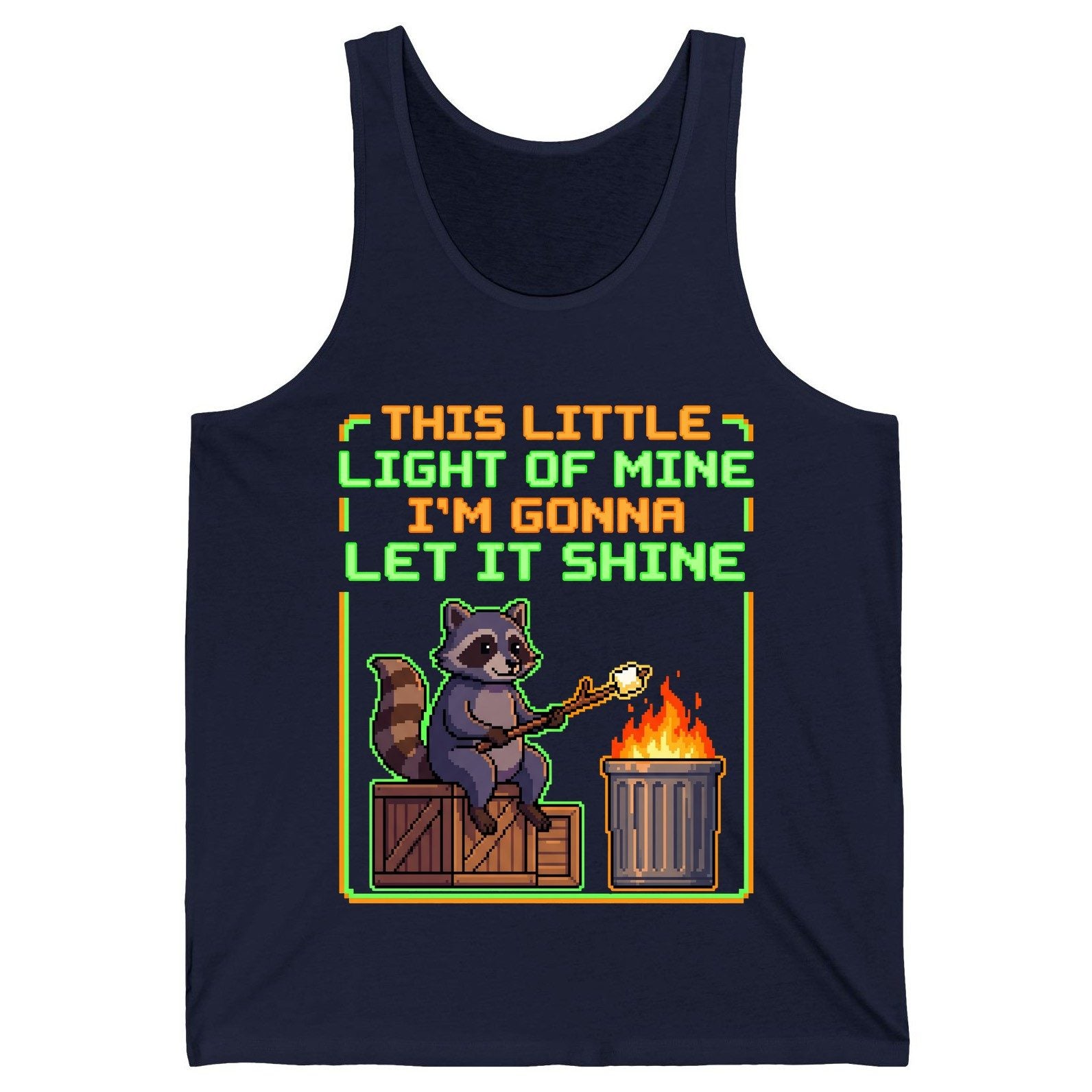 THIS LITTLE LIGHT OF MINE I'M GONNA LET IT SHINE Raccoon Tank Top Navy product mockup
