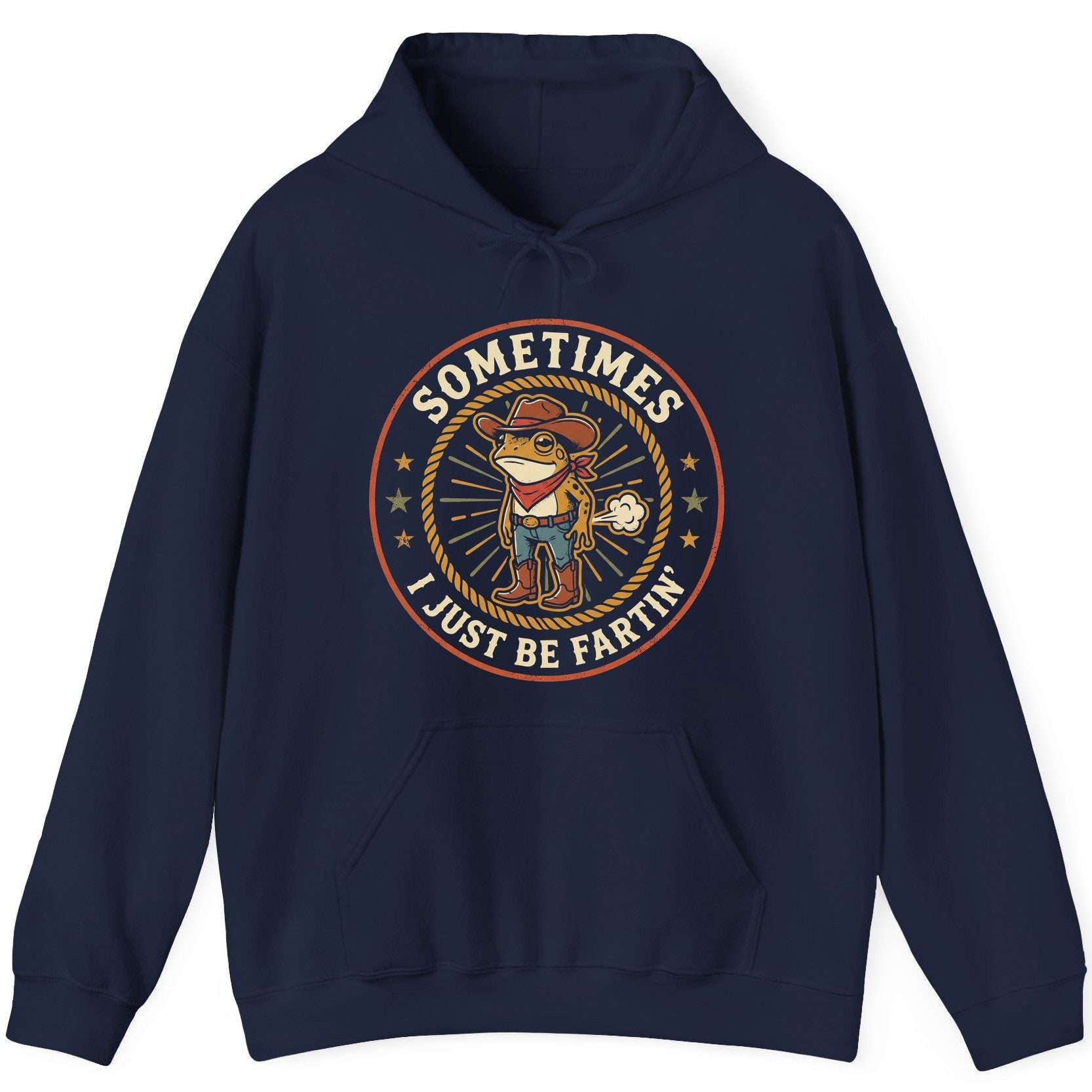 Sometimes I Just Be Fartin' cowboy frog Hoodie Navy product mockup