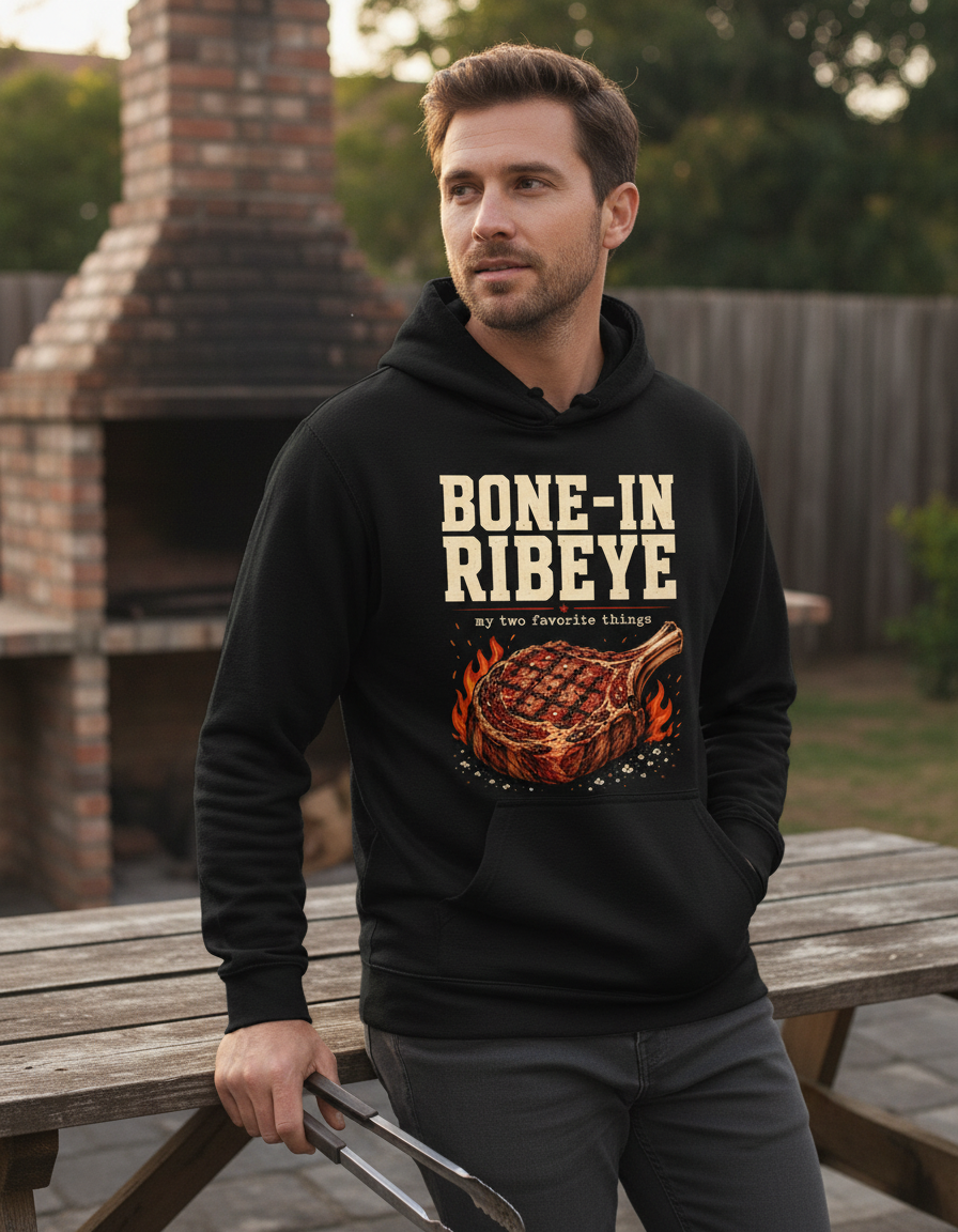 Bone-In Ribeye Steak Illustration Hoodie - Black