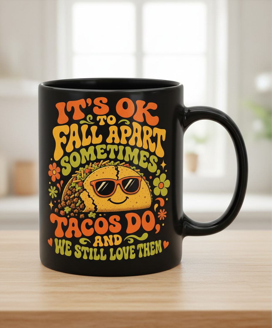 TACOS DO AND WE STILL LOVE THEM Black Mug - product mockup - Black