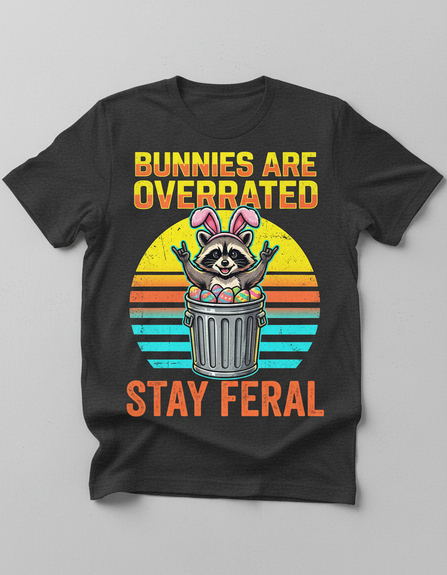 Bunnies Are Overrated Stay Feral Raccoon T-Shirt - Dark Heather