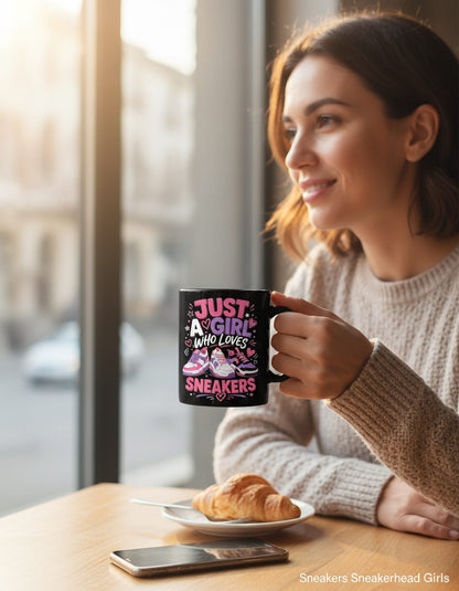 Sneakers Sneakerhead Girls Black Mug - lifestyle model mockup - Black