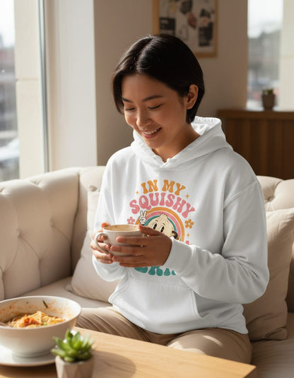 In My Squishy Era Funny Dumpling Hoodie - lifestyle model mockup - White