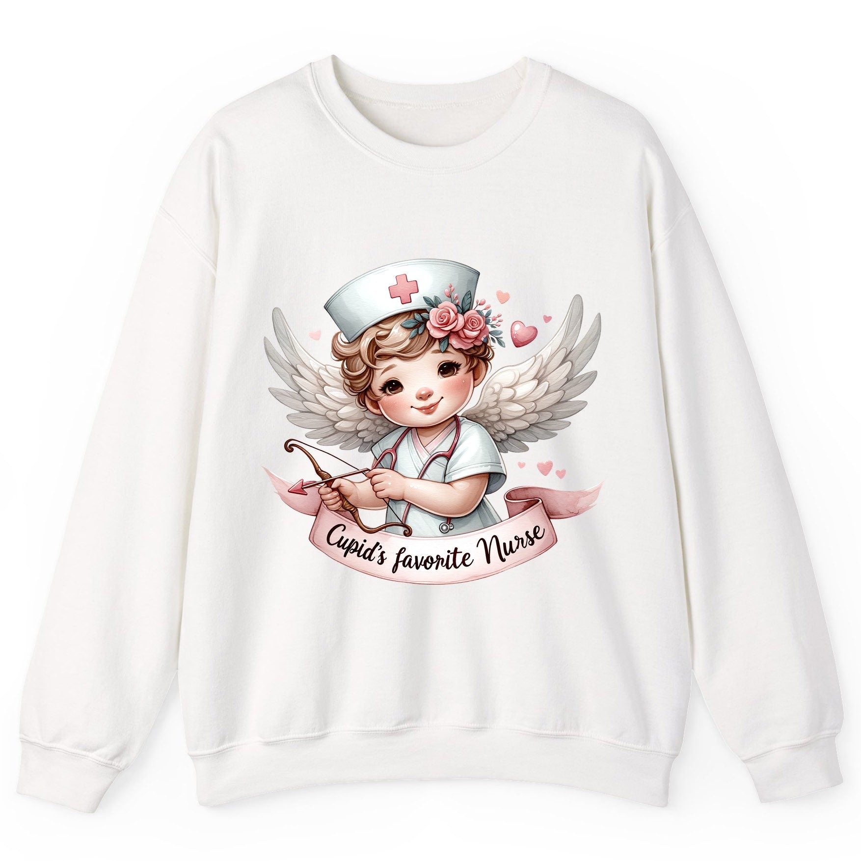 Cupid's Favorite Nurse cupid nurse Sweatshirt White product mockup