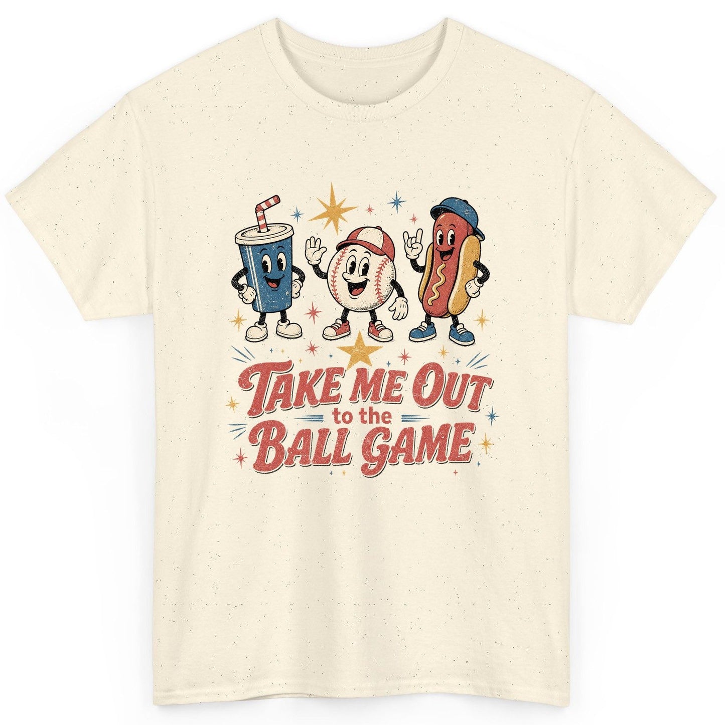 Take Me Out to the Ball Game Retro Baseball T-Shirt - product mockup - Natural