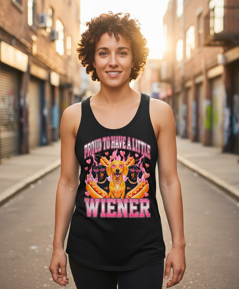 Proud to Have a Little Wiener dachshund Tank Top Black lifestyle mockup