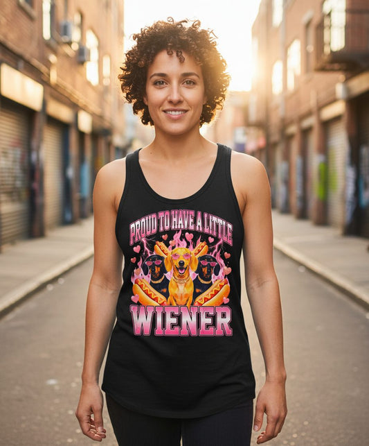 Proud to Have a Little Wiener dachshund Tank Top Black lifestyle mockup