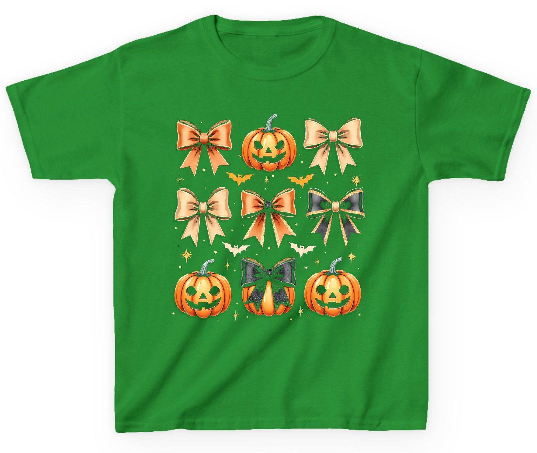 Cute Halloween Pumpkins and Bows Halloween Youth T-Shirt Irish Green product mockup