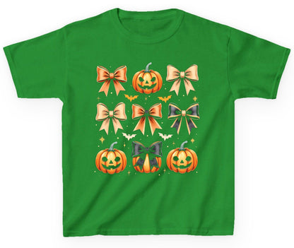Cute Halloween Pumpkins and Bows Halloween Youth T-Shirt Irish Green product mockup