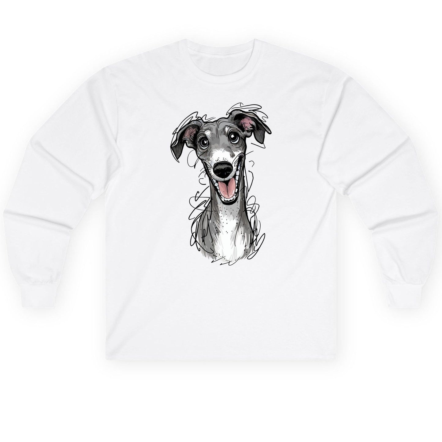 Smiling Greyhound Caricature greyhound Long Sleeve Tee White product mockup