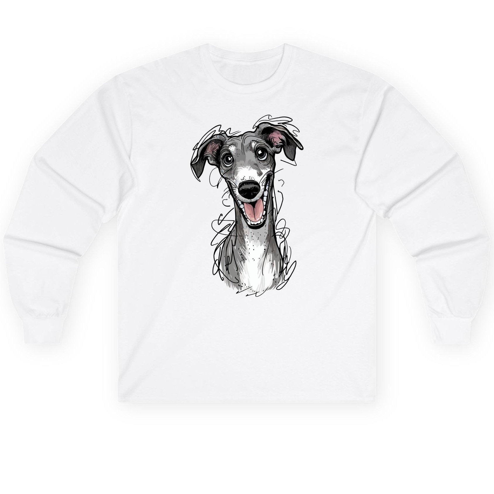 Smiling Greyhound Caricature greyhound Long Sleeve Tee White product mockup