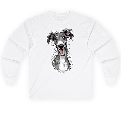 Smiling Greyhound Caricature greyhound Long Sleeve Tee White product mockup