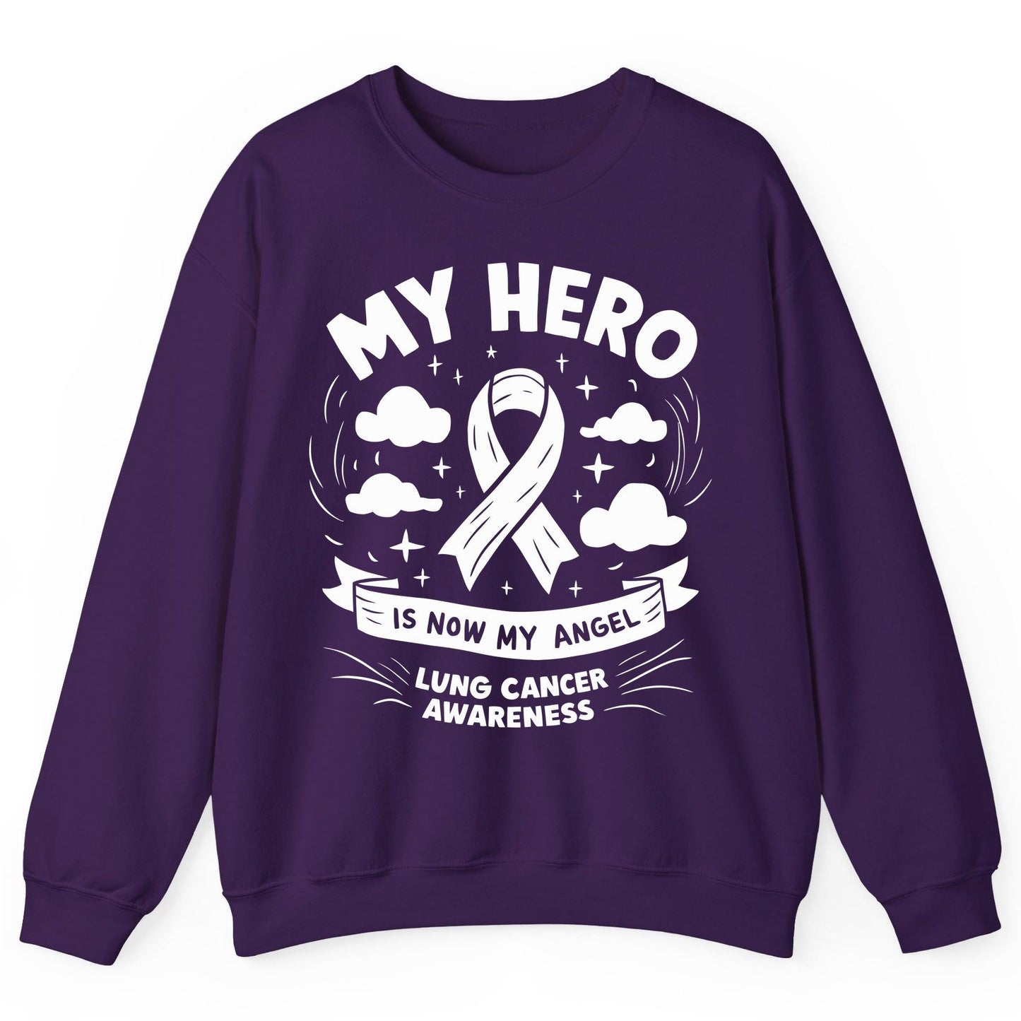 My Hero Is Now My Angel Lung Cancer Awareness lung cancer awareness Sweatshirt Purple product mockup